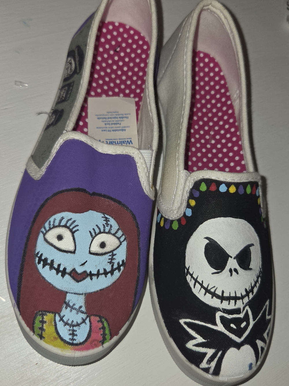 NWT Jack And Sally Halloween Nightmare Handpainted Slip On Shoes Size 7